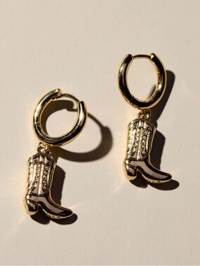 Gold Cowboy Boot Huggie Hoop Earrings - Women Jewelry